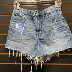 Madewell The Perfect Jean Short Size 28 Raw Hem Patchwork Denim